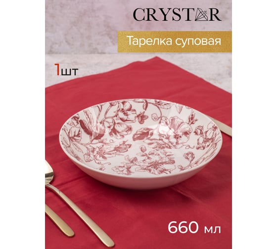 Тарелка суповая CRYSTAR BOTANICA бордо, 20.5 см, 660 мл CND003