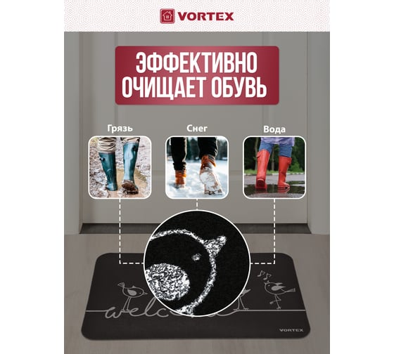 Коврик придверный Vortex "Welcome", птицы 40*60см, 24 24401