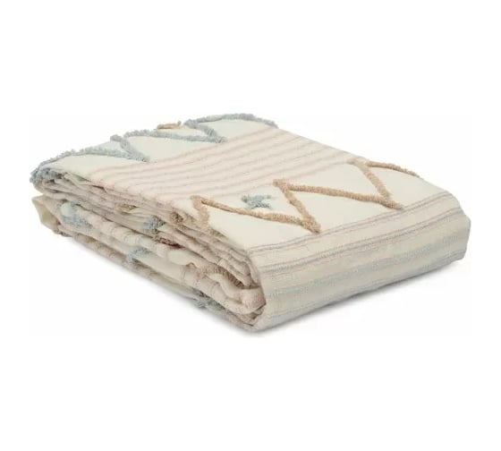 Покрывало Tkano из хлопка с бахромой, голубого цвета, из коллекции Ethnic, 180x250 см TK21-BS0002