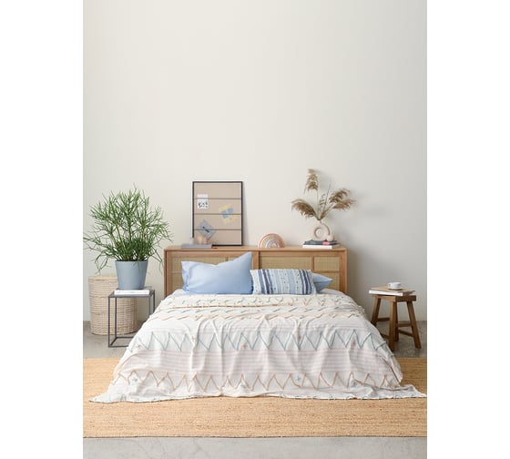 Покрывало Tkano из хлопка с бахромой, голубого цвета, из коллекции Ethnic, 180x250 см TK21-BS0002