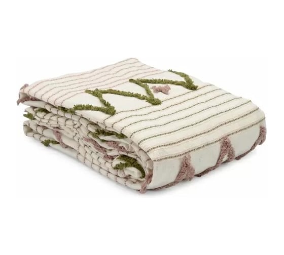 Покрывало Tkano из хлопка с бахромой, оливкового цвета, из коллекции Ethnic, 180x250 см TK19-BS0009 1