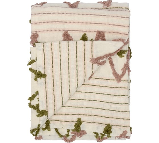 Покрывало Tkano из хлопка с бахромой, оливкового цвета, из коллекции Ethnic, 180x250 см TK19-BS0009