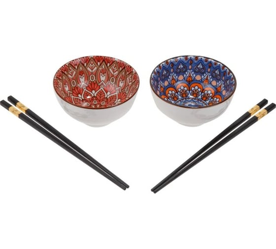 Набор керамических мисок PERFECTO LINEA серия Mandala с палочками для еды 2 миски+4 палочки 30-115001