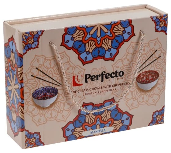Набор керамических мисок PERFECTO LINEA серия Mandala с палочками для еды 2 миски+4 палочки 30-115001