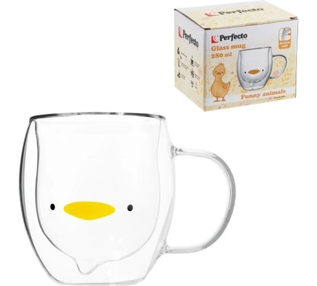 Кружка стеклянная PERFECTO LINEA серия Funny animals с двойными стенками, 280 мл 30-130001