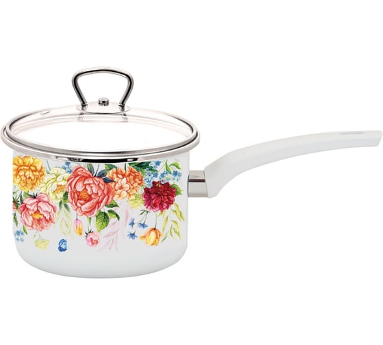 Ковш appetite Peonies эмаль, 1,5 л, цилиндр стеклянная крышка 1RD144S