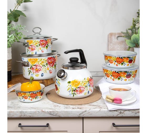 Чайник appetite эмалированная сталь 3 л со свистком Peonies 4с209я