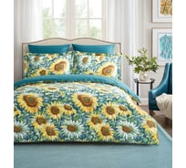 Комплект постельного белья Arya Home Arya Alamode Сатин 1.5 спальный 160x220 cм Sun Flower морская волна 8680943243836