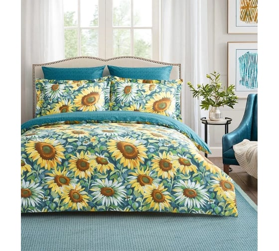 Комплект постельного белья Arya Home Arya Alamode Сатин 1.5 спальный 160x220 cм Sun Flower морская волна 8680943243836 1
