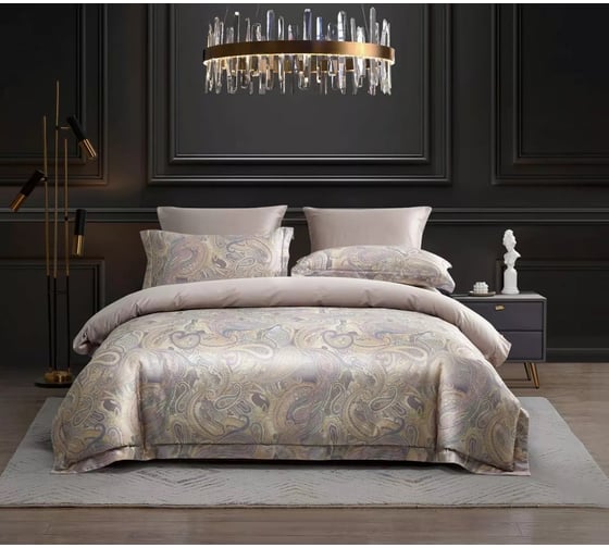 Комплект постельного белья Arya Home Arya Diamond Сатин 1.5 спальный 160x220 cм Paisley серый 8680943247018 1