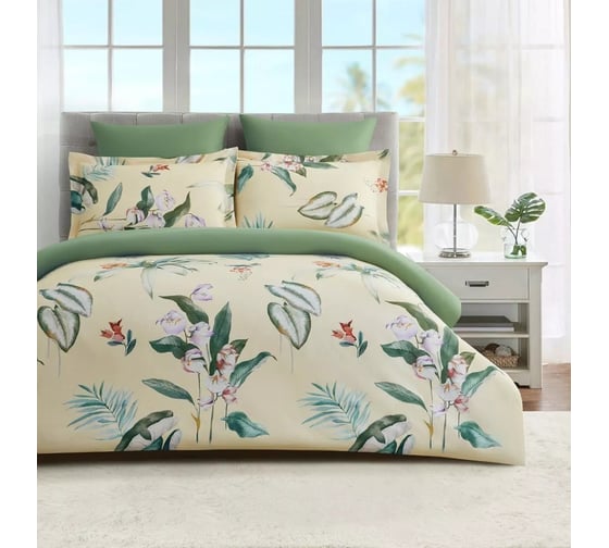 Комплект постельного белья Arya Home Arya Alamode Сатин 1.5 спальный 160x220 cм Henna зеленый, светло-желтый 8680943243928 1