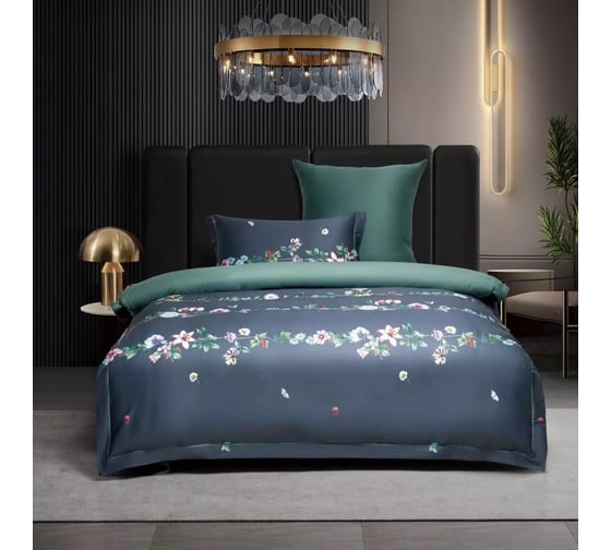 Комплект постельного белья Arya Home Arya Diamond Сатин 2 спальный 200x220 cм Demure графит, темно-зеленый 8680943247056 1