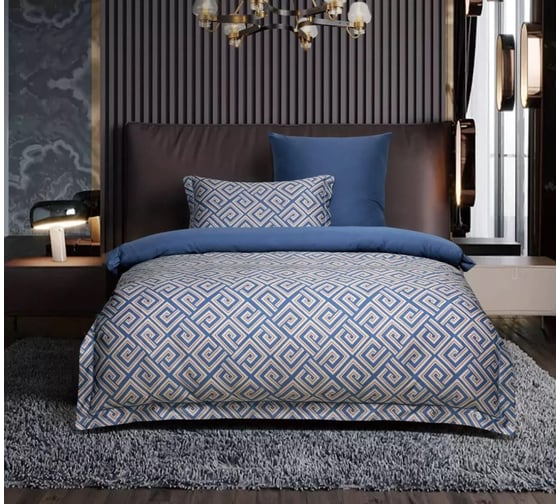 Комплект постельного белья Arya Home Arya Diamond Сатин 2 спальный 200x220 cм Geo темно-синий, бежевый 8680943247063 1
