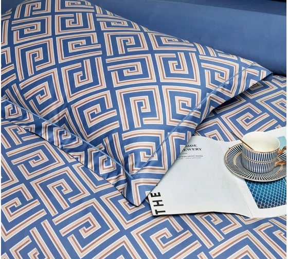 Комплект постельного белья Arya Home Arya Diamond Сатин 2 спальный 200x220 cм Geo темно-синий, бежевый 8680943247063