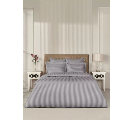 Комплект постельного белья Arya Home Arya Vip из страйп сатина 1.5 спальный 160x220 cм светло-серый 8680943244413 1