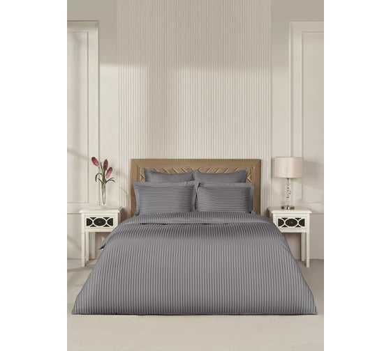 Комплект постельного белья Arya Home Arya Vip из страйп сатина 1.5 спальный 160x220 cм серый 8680943244451 1