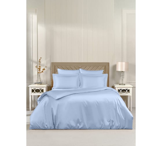 Комплект постельного белья Arya Home Arya Vip из однотонного сатина Семейный 160x220 cм светло-синий 8680943231130 1