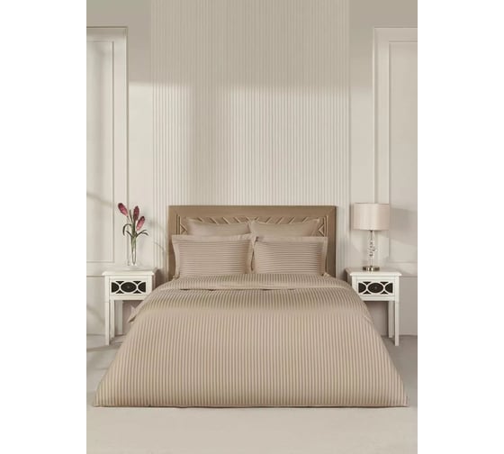 Комплект постельного белья Arya Home Arya Vip из страйп сатина 1.5 спальный 160x220 cм бежевый 8680943244437 1