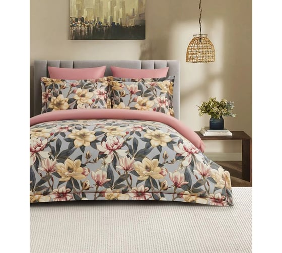 Комплекты постельного белья Arya Home из сатина Arya Exclusive 1.5 спальный 160x220 cм Claudia розовый, серый 8680943246912