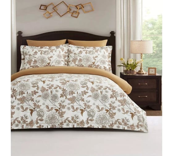 Комплекты постельного белья Arya Home из сатина Arya Exclusive 2 спальный 200x220 cм Cherish белый, светло-коричневый 8680943246981 1