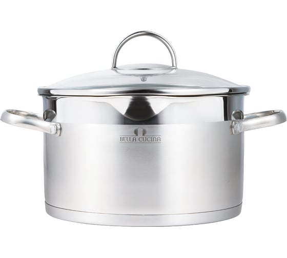 Кастрюля Bella Cucina BC-2161 из нержавеющей стали со стеклянной крышкой Marino 22x12,5 см, 4,7 л 2161-BC