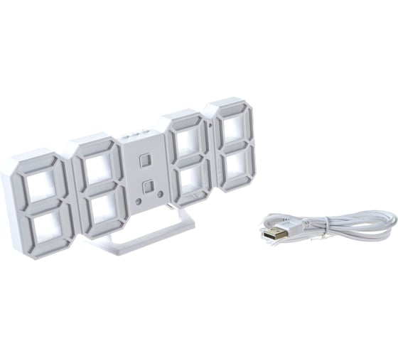 LED часы-будильник Perfeo LUMINOUS 2 белый корпус, красная подсветка 30014751