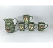 Набор для напитков Arya Home Arya 4 кружки и кувшин, Strawberry, зеленый 8680943250636