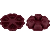 Форма для выпечки PERFECTO LINEA силиконовая, круглая на 6 сердец, 25x4.5 см, BURGUNDY, 20-118819