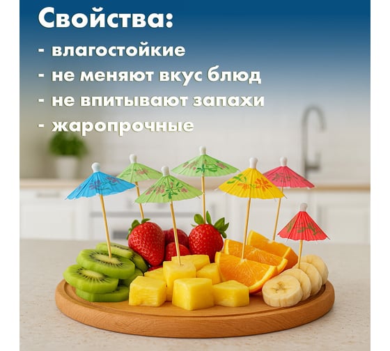 Пики для канапе ОФИСМАГ Зонтик бамбуковые, 10 см 100 шт, КП 140239 700681