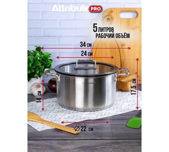 Кастрюля Attribute ARGENTO 5 л, 24 см, индукция ASA004