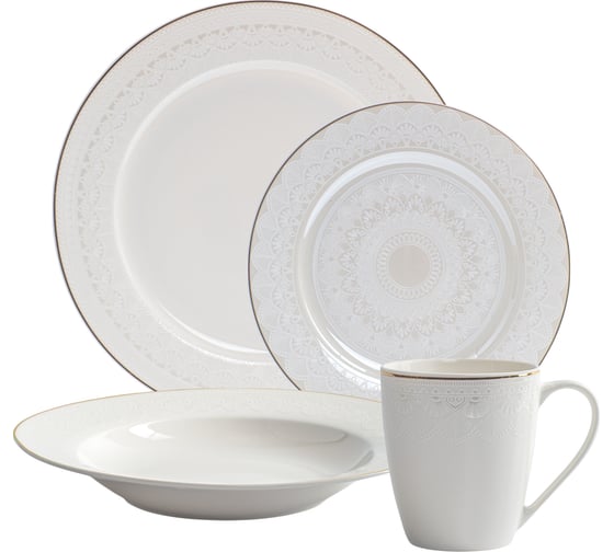 Набор столовый фарфоровый FIORETTA WHITE LACE на 4 персоны (16 предметов) TDS676-ECOM