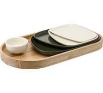 Набор из 5-ти сервировочных тарелок на деревянном подносе Liberty Jones Sorrento LJ0000402