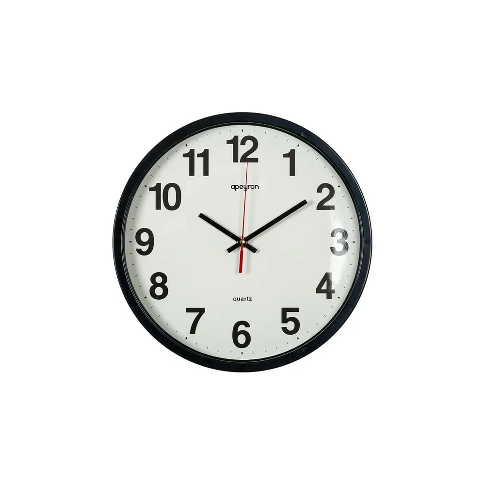 Настенные круглые часы  цвет корпуса черный, пластик, 30 см .