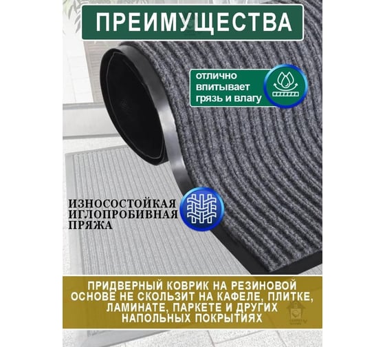Ковролин на резиновой основе QUINGDAO TOPLIT 100x200 для дома и офиса топлит_100*200_отр_серый