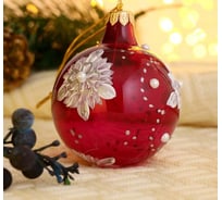 Ёлочный шар Сималенд Снежные цветочки d-8 см, ручная роспись 5227253