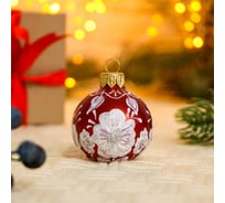 Ёлочный шар Сималенд Незабудки d-5 см, ручная роспись, красно-белый 7304118