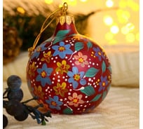 Ёлочный шар Сималенд Цветочный фейерверк d-8 см, ручная роспись, красный 5227250
