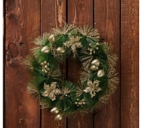 Новогодний венок Зимнее волшебство Золотые цветы, d-20 см, зелёный 3557045