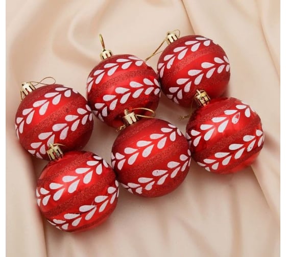 Набор шаров Зимнее волшебство Лепестки, пластик, d-7 см, 6 шт., красный 4194811 1