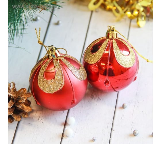 Набор шаров Зимнее волшебство Капелька пластик, d-6 см, 6 шт., красный 2122470 1