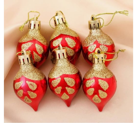 Елочное украшение Зимнее волшебство Капельки-сосульки, 3.5х4.5 см, красный 4325527 1