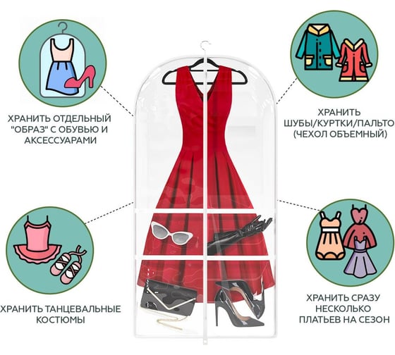 Прозрачный чехол для платьев, курток, пальто, танцевальных костюмов HOMSU с кармашками для обуви и аксессуаров HOM-1280