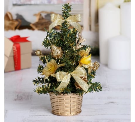 Декоративная ёлка Зимнее волшебство 20 см, золото, цветы 717968