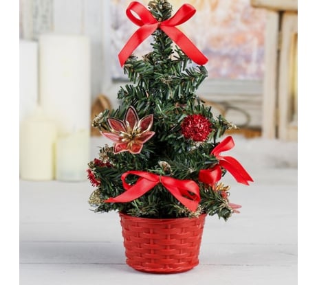 Декоративная ёлка Зимнее волшебство 20 см, красный цветок 1107547