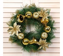 Новогодний венок Зимнее волшебство d-25 см, Золотые цветочки и колокольчики 5036597