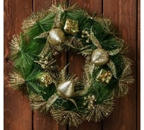 Новогодний венок Зимнее волшебство d-20 см, Подарочек, зелёный с золотым декором 3557043