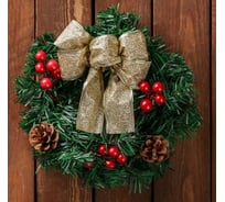 Новогодний венок Зимнее волшебство d-20 см, Бантик, с ягодками и шишками 3557041