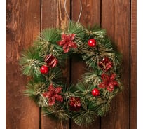 Новогодний венок Зимнее волшебство d-20 см, Подарочек, зелёный с красными цветами 3557044