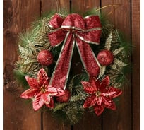 Новогодний венок Зимнее волшебство d-28 см, Бантик, с красными цветами 3557047