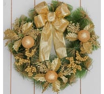 Новогодний венок Зимнее волшебство d-28 см, С бантиком, золотые ягодки 3557049
